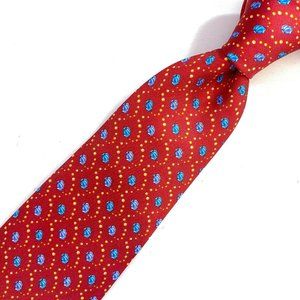Holland & Sherry Tie Red All Over Print Seashells  100% Silk Classic Made in USA